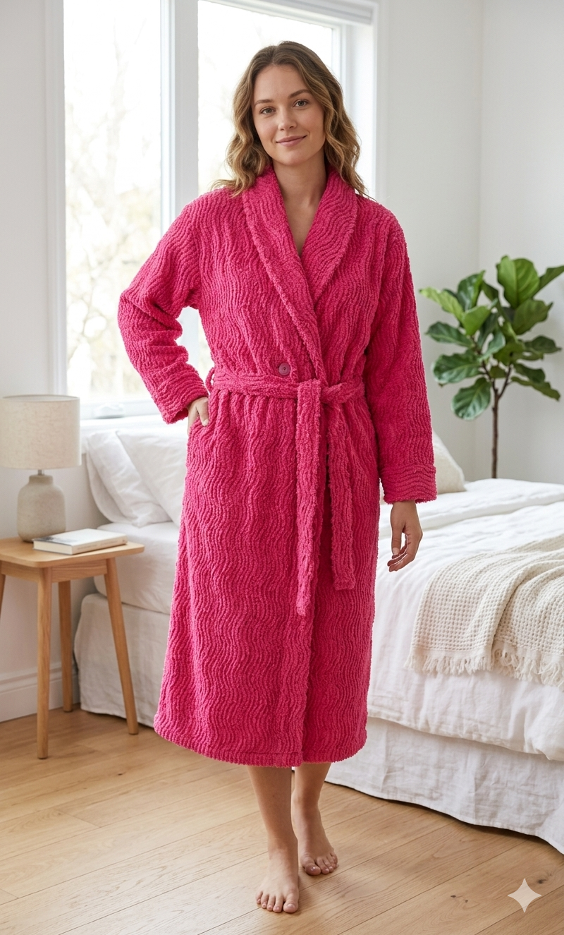 Women's Luxurious Chenille Cotton Robe - Cozy Bathrobe & Loungewear