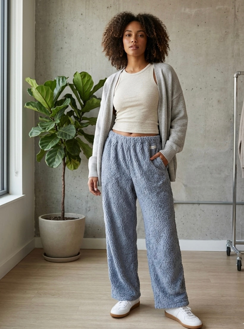 Women’s Full-Length Cotton Chenille Pants | Luxury All-Season Lounge Trousers