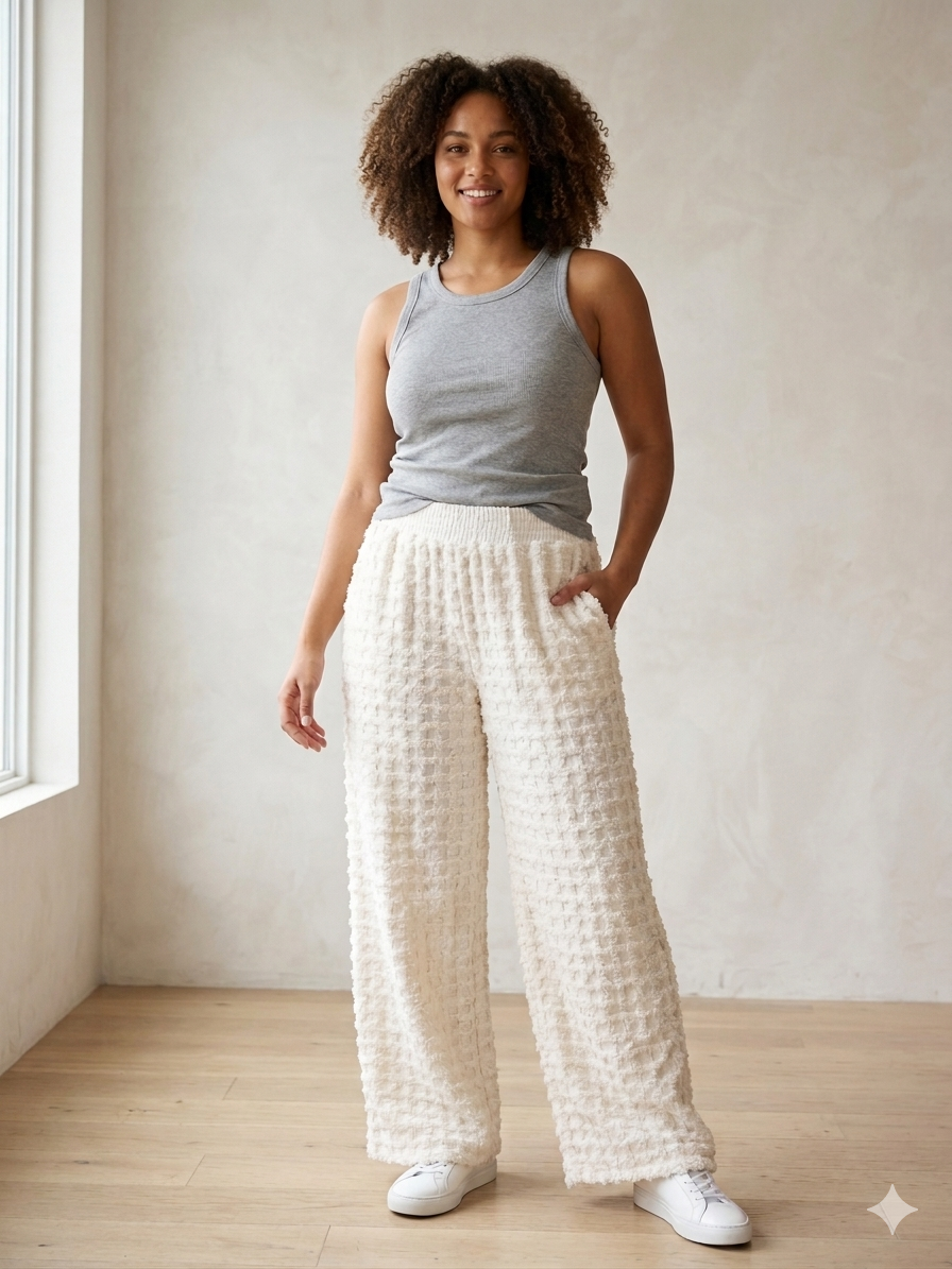 Women’s Full-Length Cotton Chenille Pants | Luxury All-Season Lounge Trousers