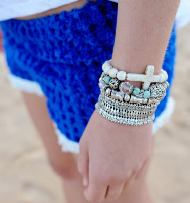 Blue Chenille Fringe Shorts